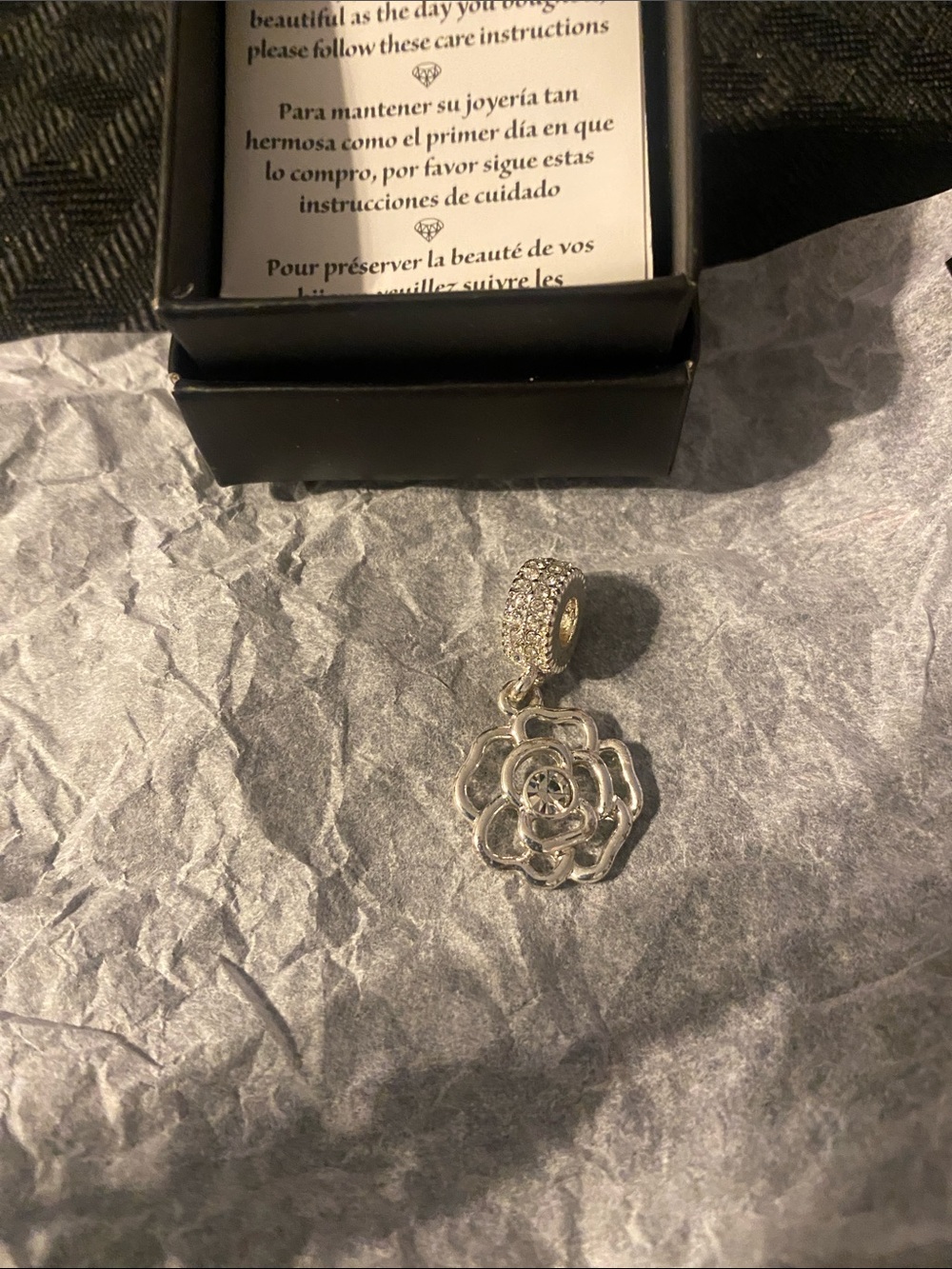 Lotus silver plated necklace charm new in box